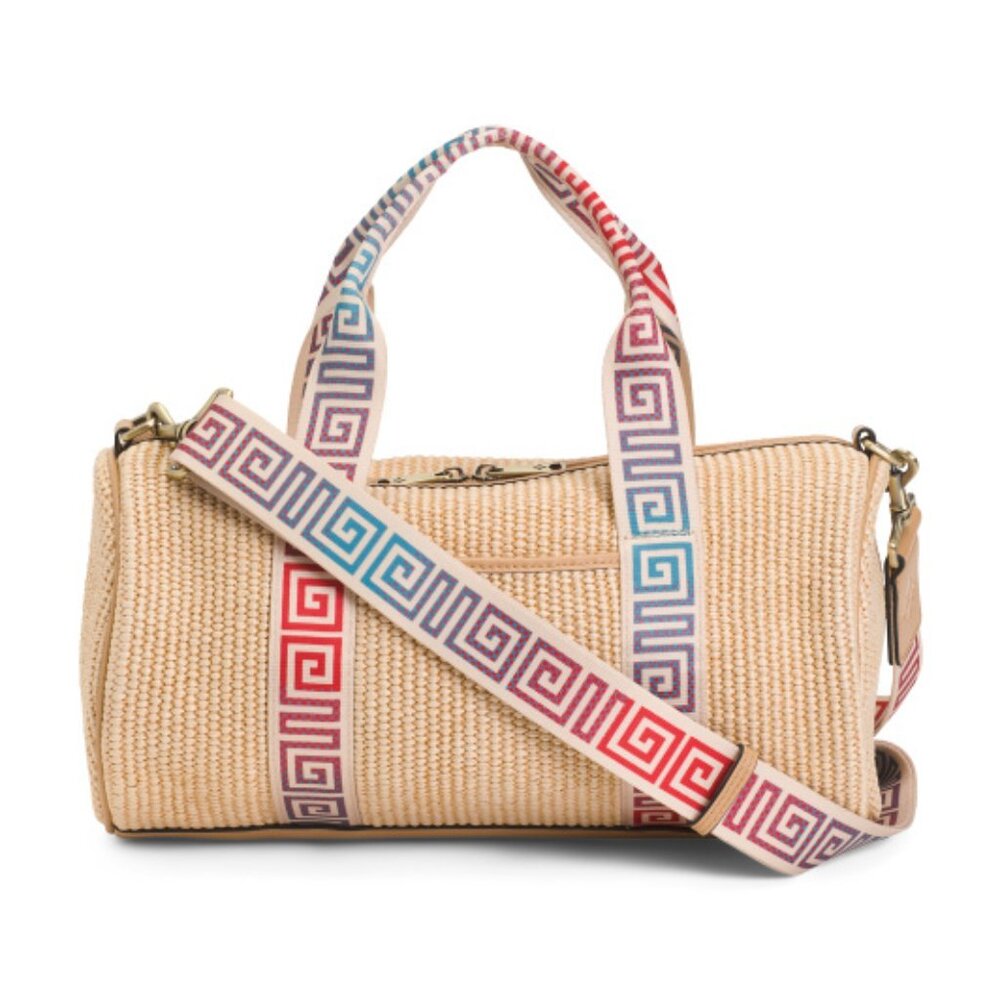 PATRICIA NASH Larissa Woven Paper Straw Duffel Satchel With Leather Trim